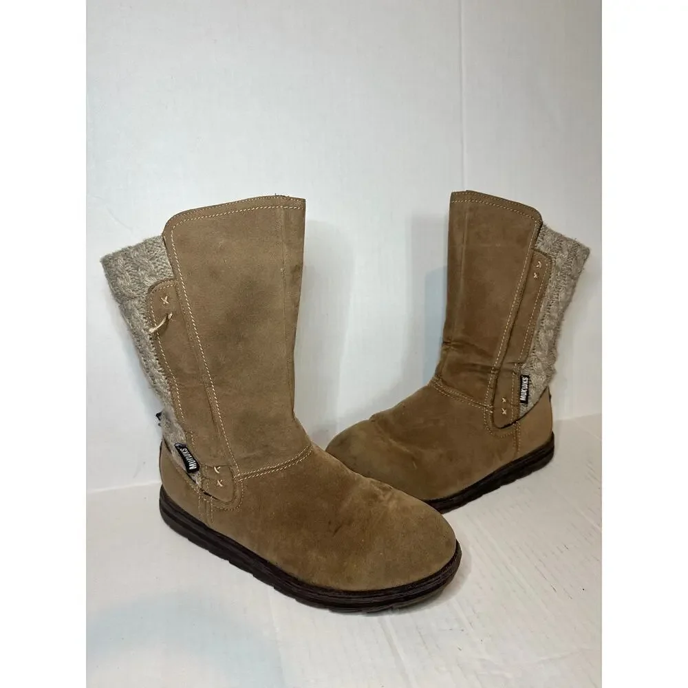 Muk Luks Size 10 Round Toe Tan Mid Calf Lined Comfort Boots Taupe Brown